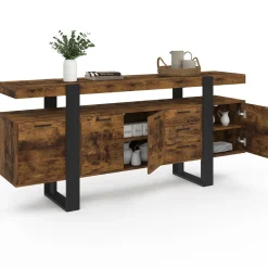 Buffet XXL bois et noir à l’effet vieilli de 180 cm avec 4 portes et 3 tiroirs*IDMarket Discount