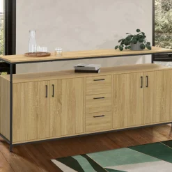 Buffet XXL bois et noir style industriel 180 cm 4 portes et tiroirs*IDMarket Sale