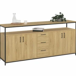 Buffet XXL bois et noir style industriel 180 cm 4 portes et tiroirs*IDMarket Sale
