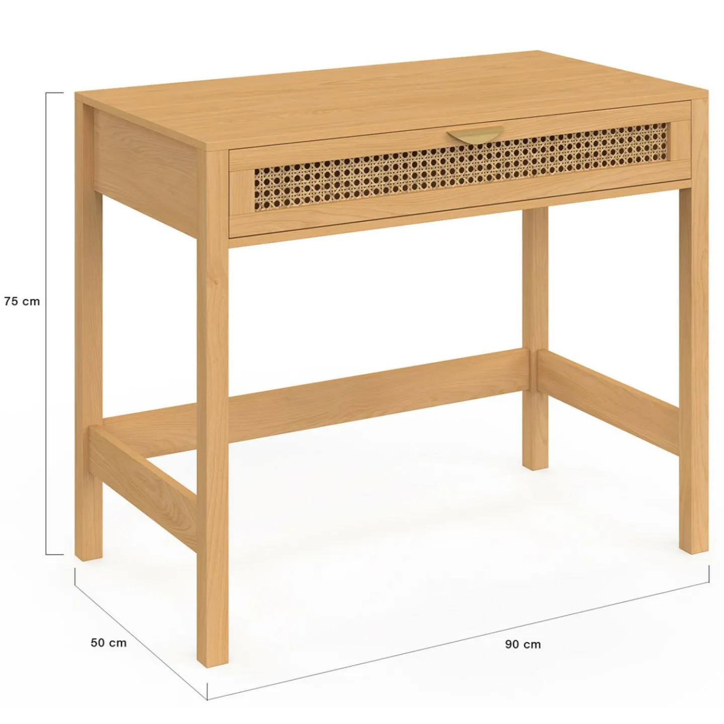Bureau 1 tiroir bois et cannage 90*50*IDMarket Best