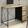 Bureau 3 tiroirs design industriel en tissu bois et noir*IDMarket Clearance