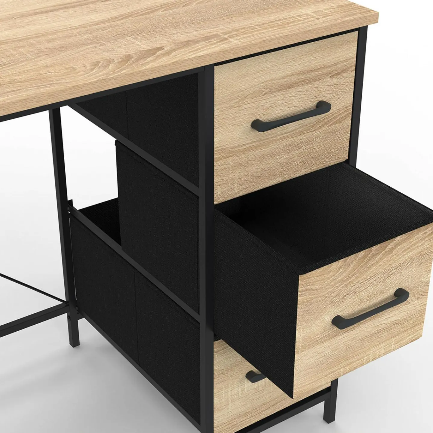 Bureau 3 tiroirs design industriel en tissu bois et noir*IDMarket Clearance