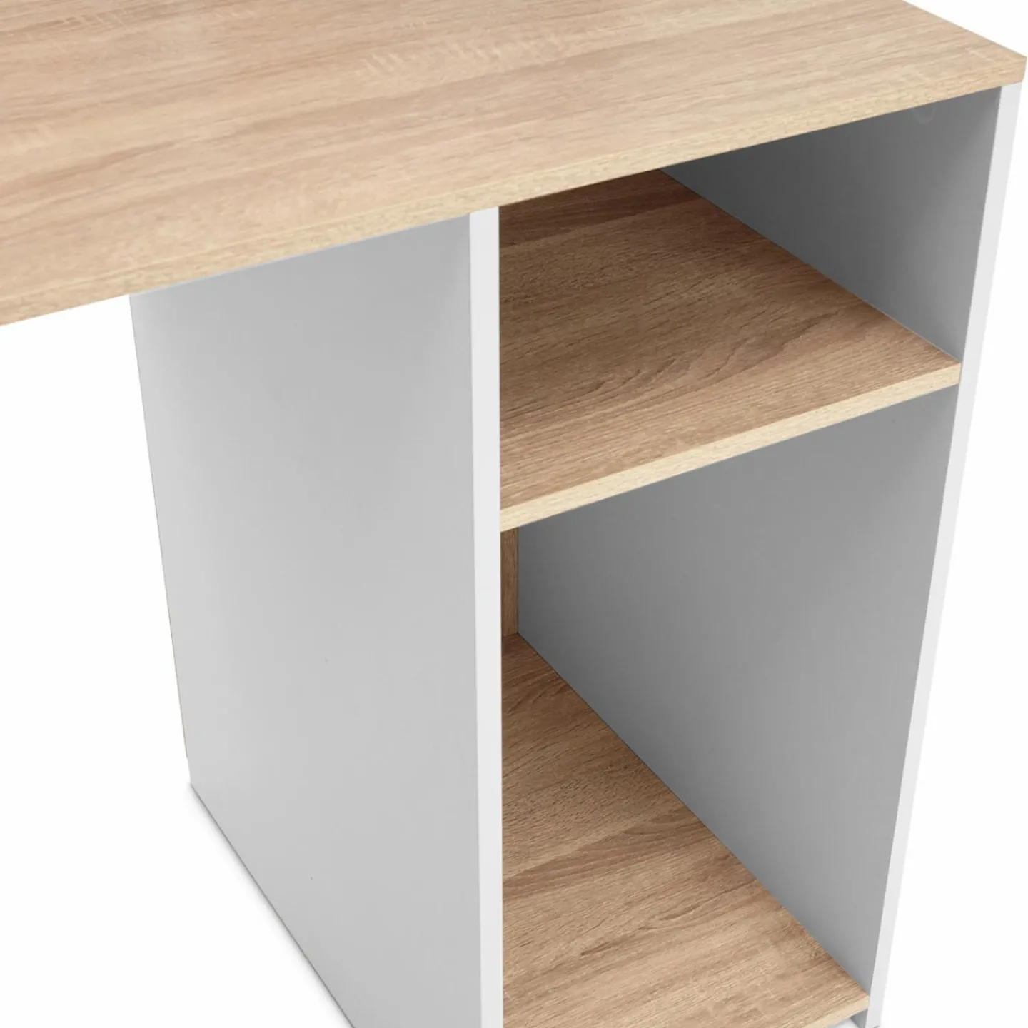 Bureau avec rangements blanc et bois façon hêtre*IDMarket Outlet