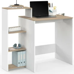 Bureau avec étagères modulables latérales bois façon hêtre et blanc*IDMarket Best