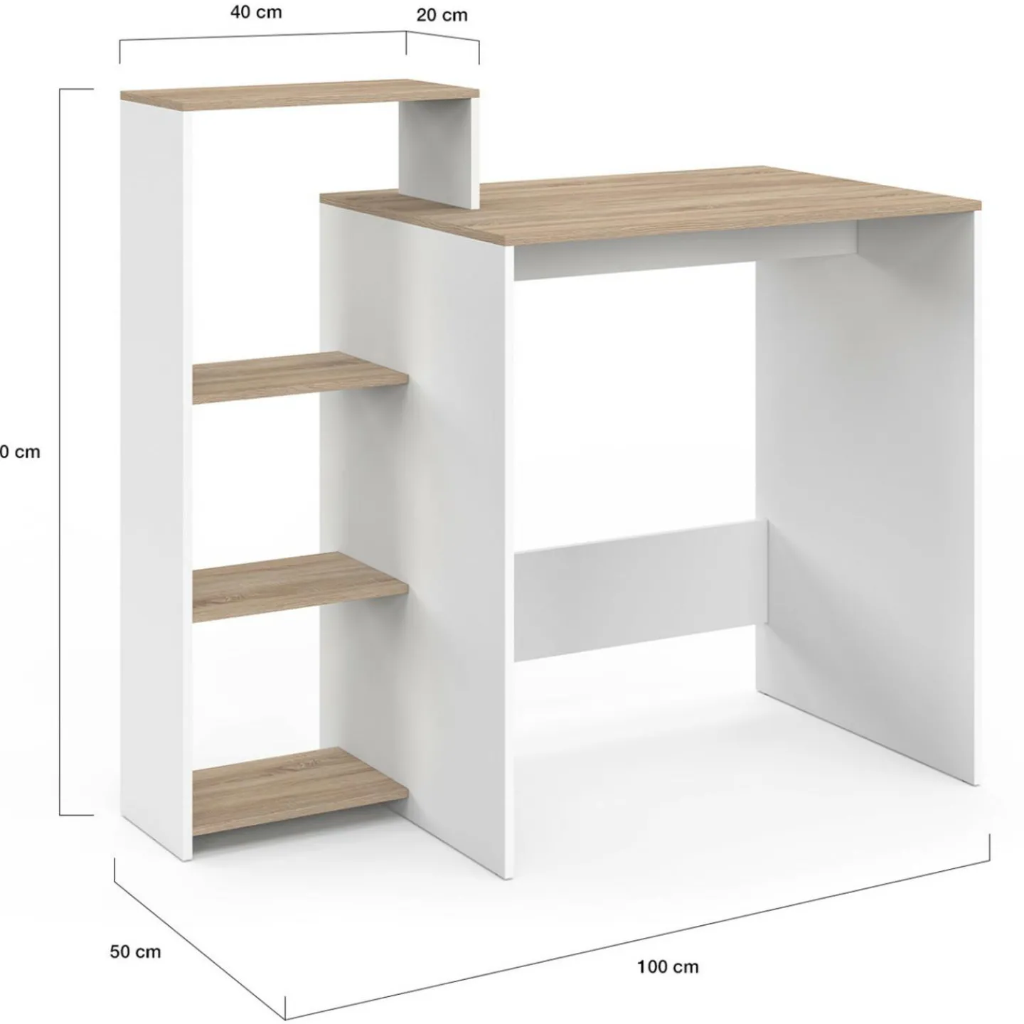 Bureau avec étagères modulables latérales bois façon hêtre et blanc*IDMarket Best
