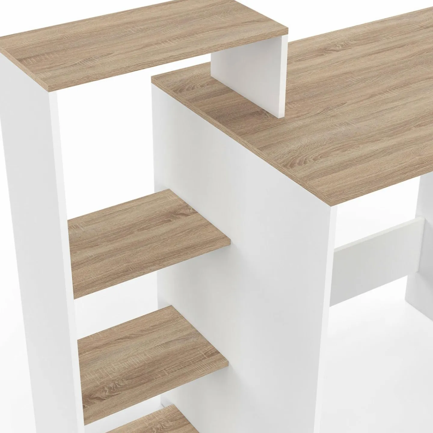 Bureau avec étagères modulables latérales bois façon hêtre et blanc*IDMarket Best