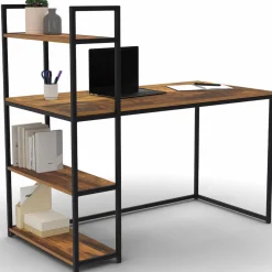 Bureau avec étagères style industriel effet bois vieilli*IDMarket New