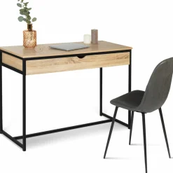 Bureau avec tiroir en métal noir et bois*IDMarket Clearance