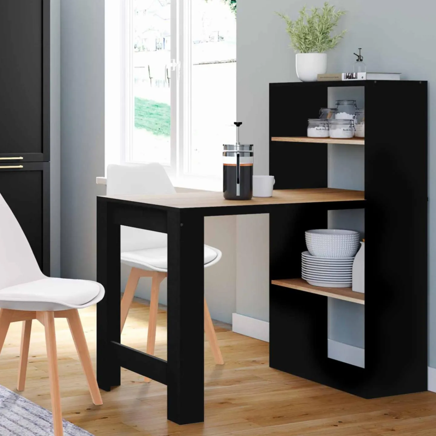 Bureau bibliothèque bois façon hêtre et noir*IDMarket New