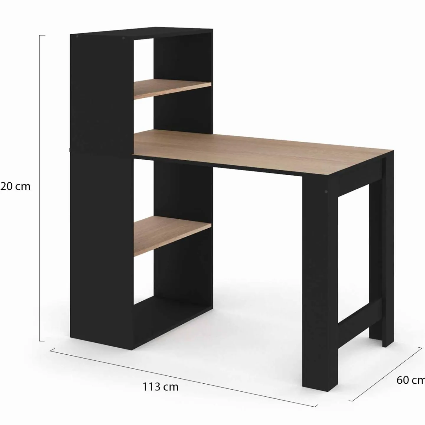 Bureau bibliothèque bois façon hêtre et noir*IDMarket New