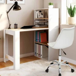 Bureau bibliothèque bois façon hêtre et blanc*IDMarket