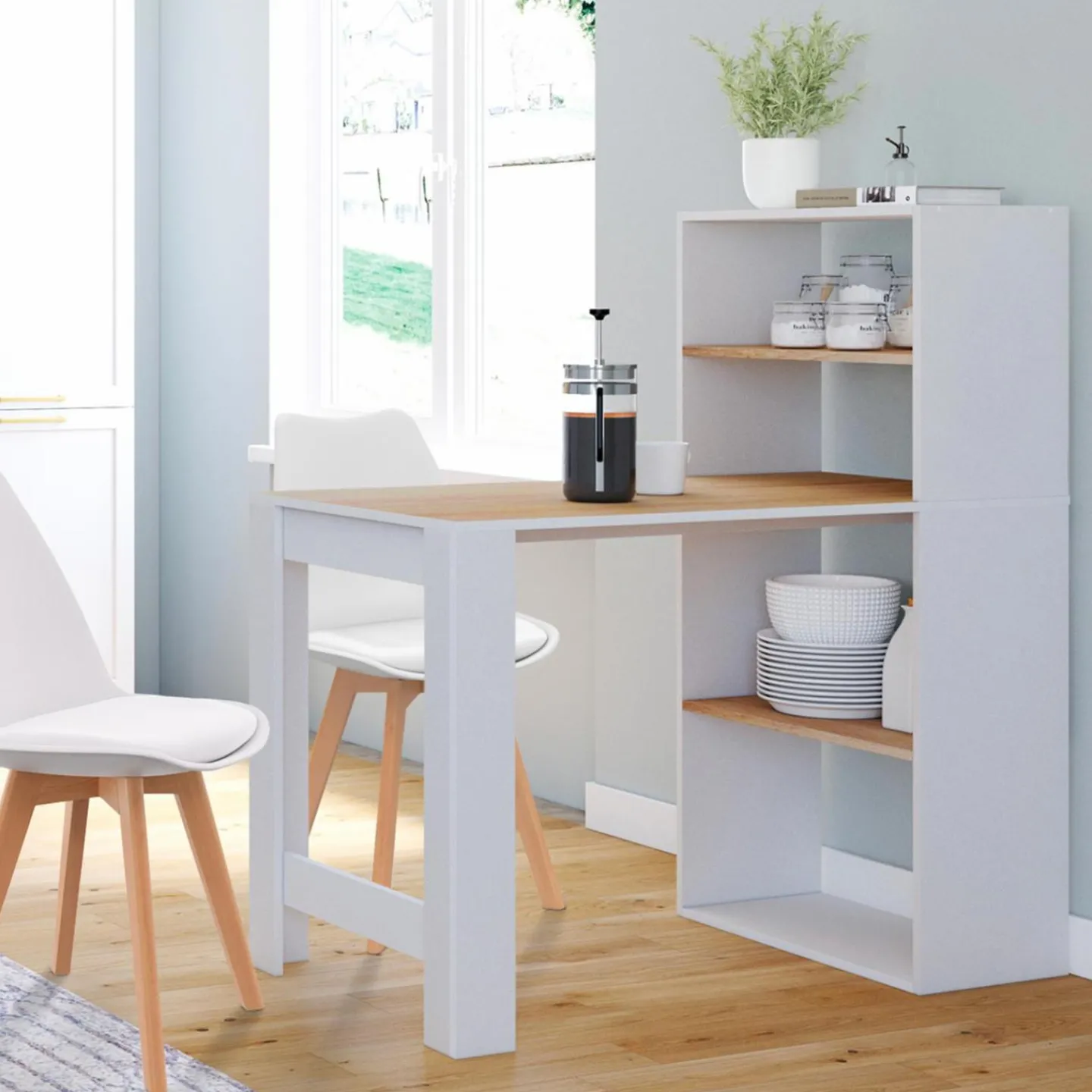 Bureau bibliothèque bois façon hêtre et blanc*IDMarket