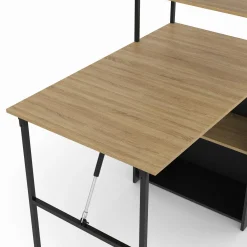 Bureau bibliothèque pliable plateau rabattable bois façon hêtre et noir*IDMarket New