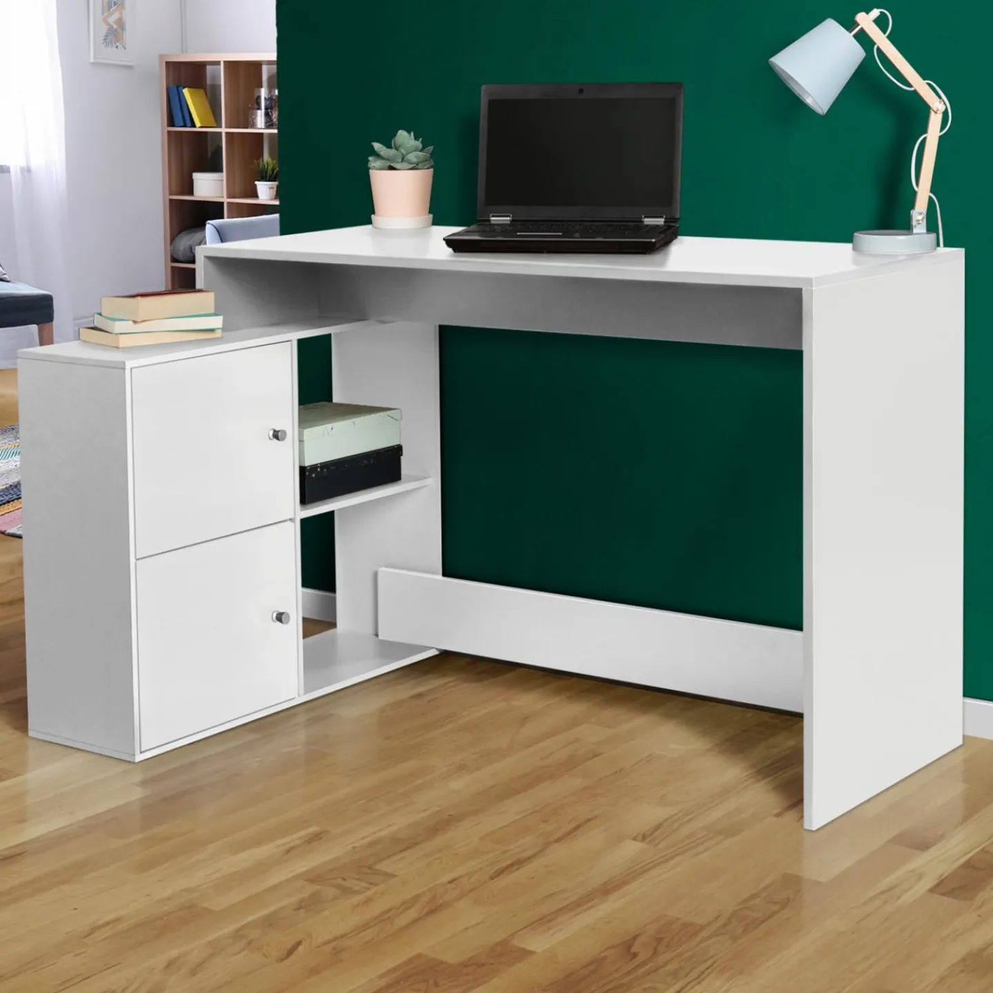 Bureau d'angle avec rangement blanc*IDMarket Hot