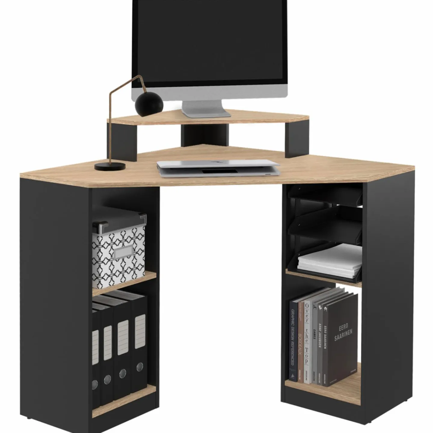 Bureau d'angle avec rangements noir et façon hêtre*IDMarket