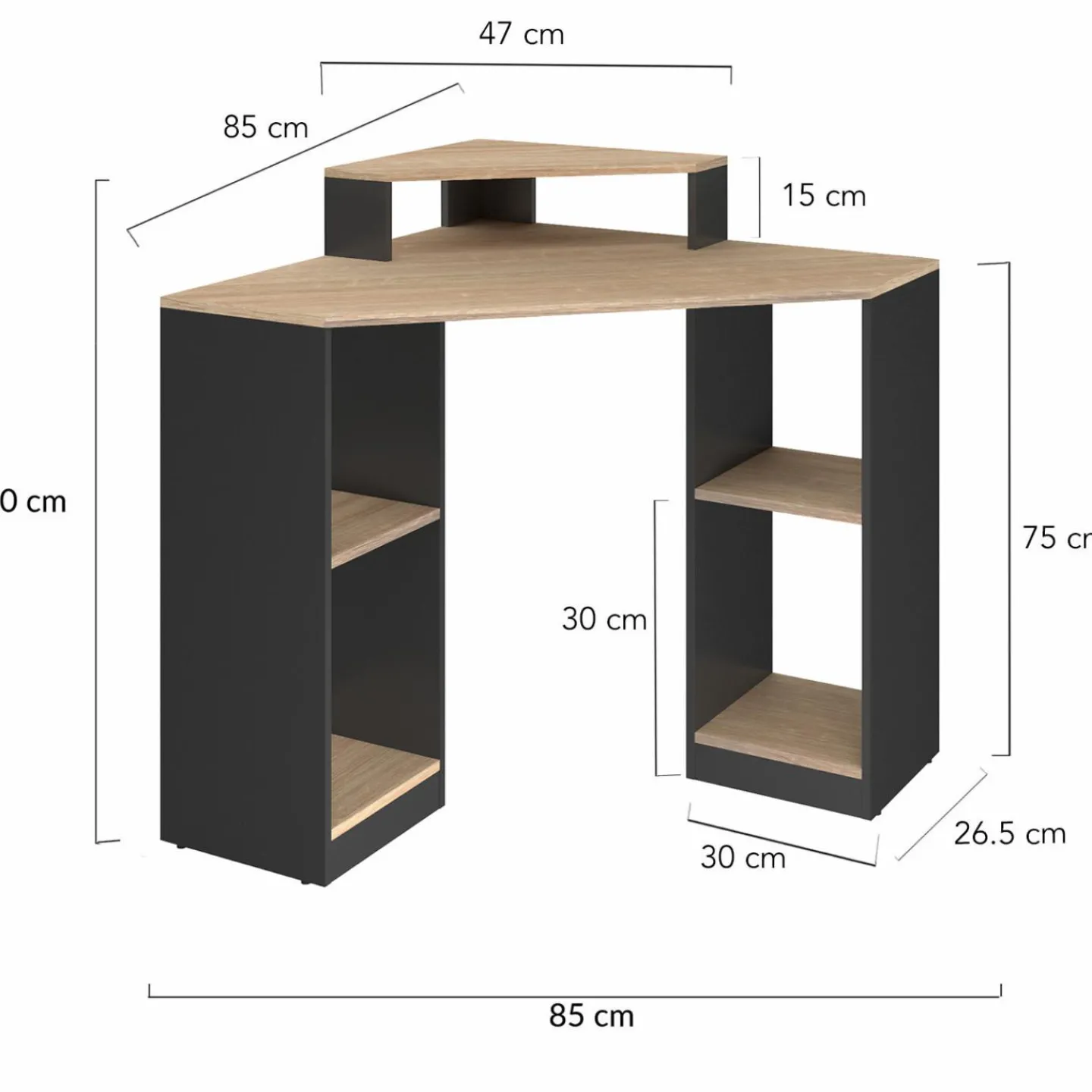 Bureau d'angle avec rangements noir et façon hêtre*IDMarket