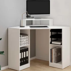 Bureau d’angle blanc avec rangement*IDMarket Online