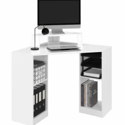 Bureau d’angle blanc avec rangement*IDMarket Online