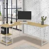 Bureau d'angle en bois et métal blanc en forme de L*IDMarket Online