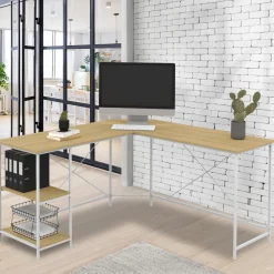 Bureau d'angle en bois et métal blanc en forme de L*IDMarket Online