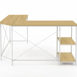 Bureau d'angle en bois et métal blanc en forme de L*IDMarket Online
