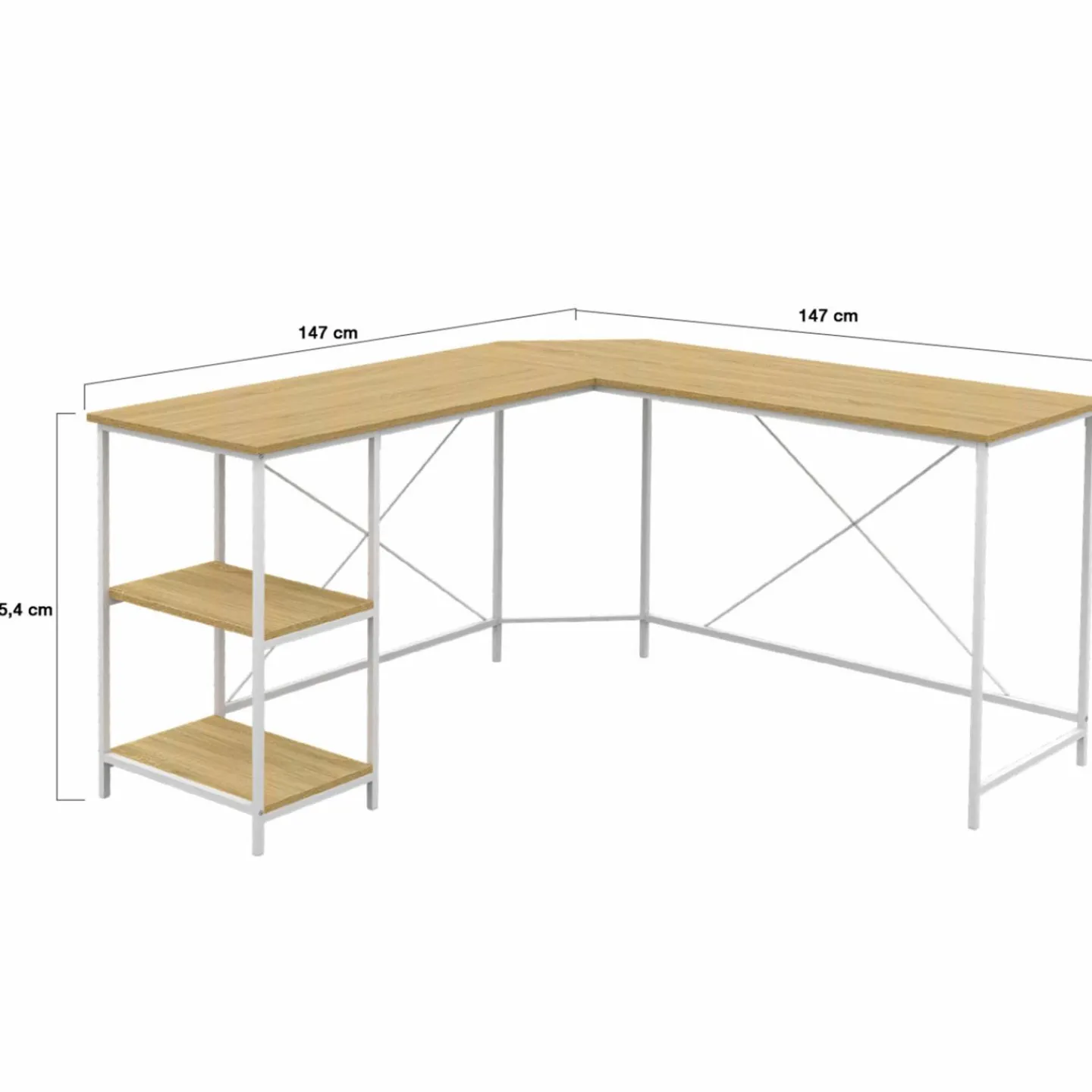 Bureau d'angle en bois et métal blanc en forme de L*IDMarket Online