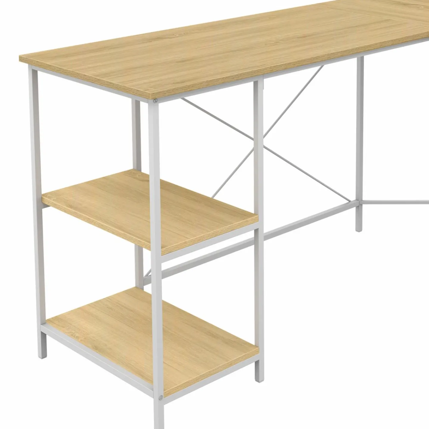 Bureau d'angle en bois et métal blanc en forme de L*IDMarket Online