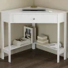 Bureau d'angle gain de place bureau informatique blanc avec rangements et 1 tiroir*IDMarket Sale