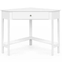 Bureau d'angle gain de place bureau informatique blanc avec rangements et 1 tiroir*IDMarket Sale