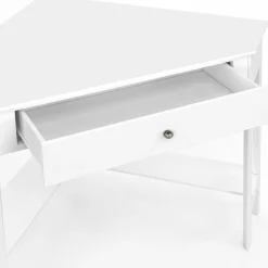 Bureau d'angle gain de place bureau informatique blanc avec rangements et 1 tiroir*IDMarket Sale