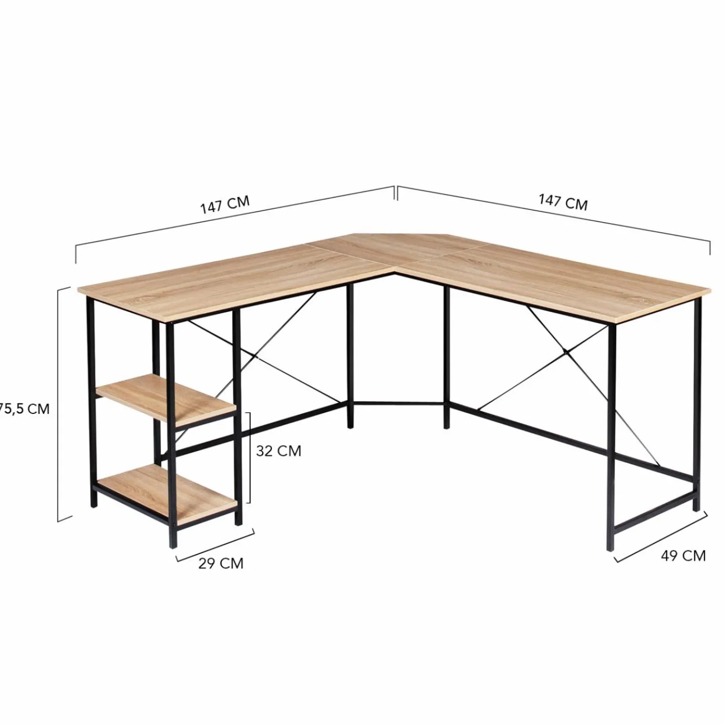 Bureau d’angle industriel avec étagère bois et métal*IDMarket New