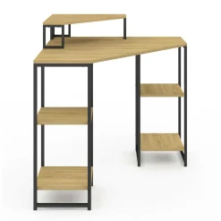 Bureau d'angle industriel avec rangements bois et métal noir*IDMarket Sale