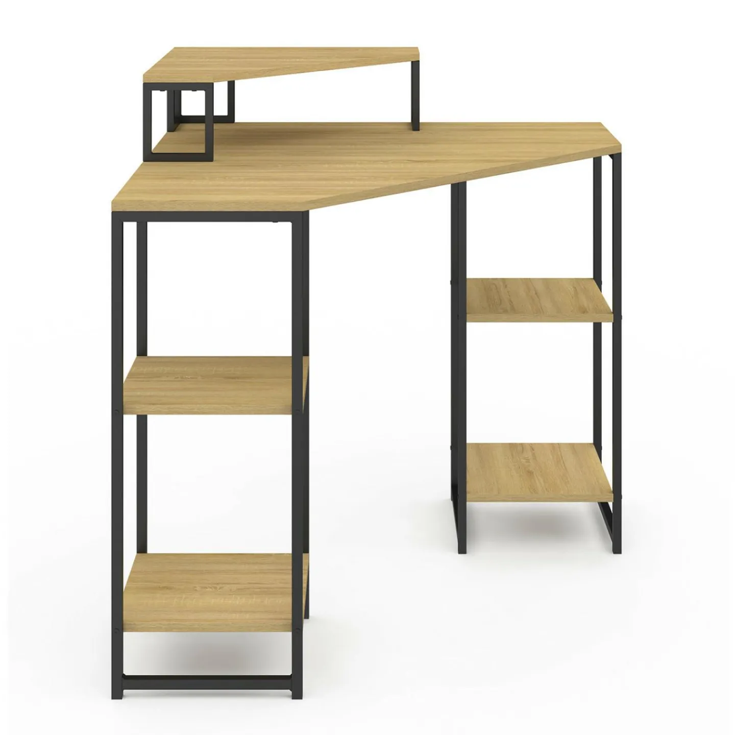 Bureau d'angle industriel avec rangements bois et métal noir*IDMarket Sale