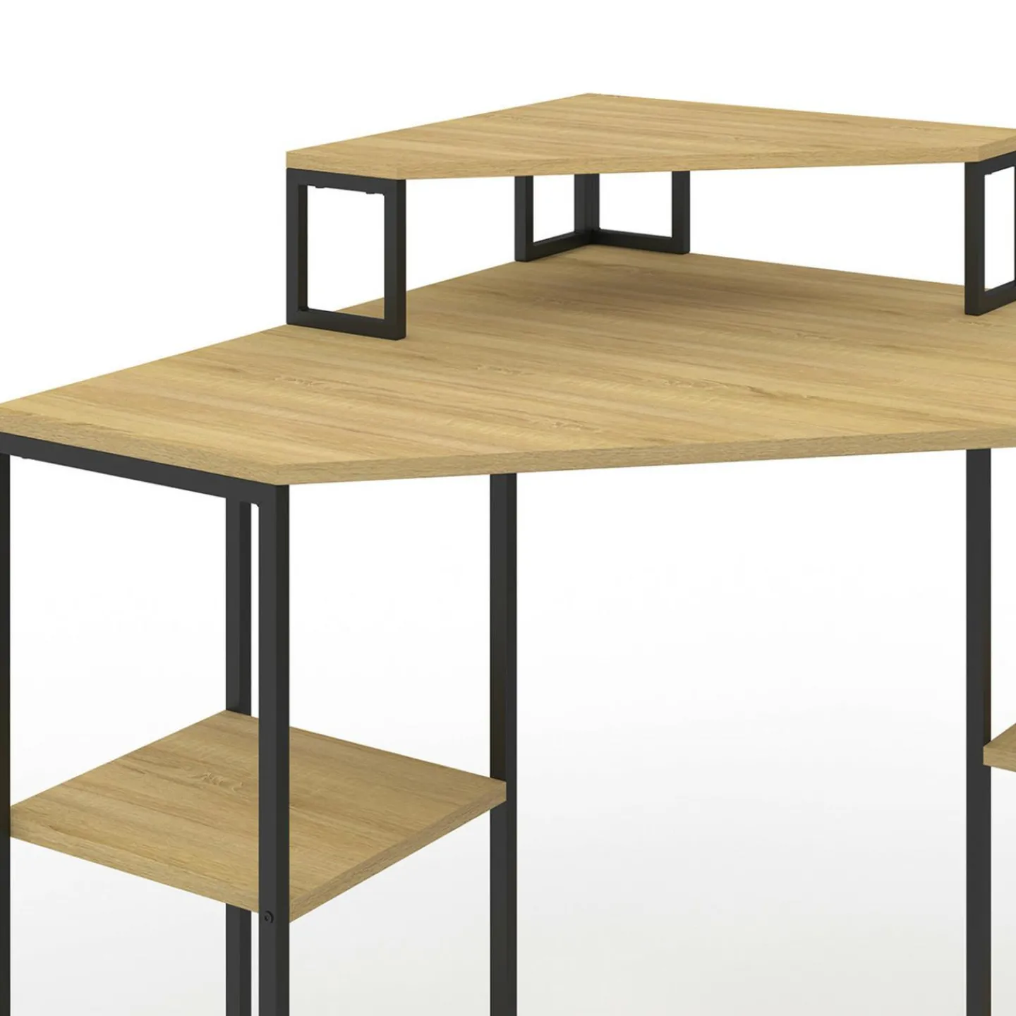 Bureau d'angle industriel avec rangements bois et métal noir*IDMarket Sale