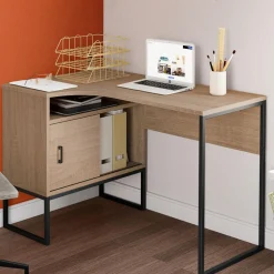 Bureau d'angle industriel noir et façon hêtre*IDMarket Best