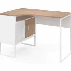 Bureau d’angle industriel métal blanc et bois façon hêtre*IDMarket New