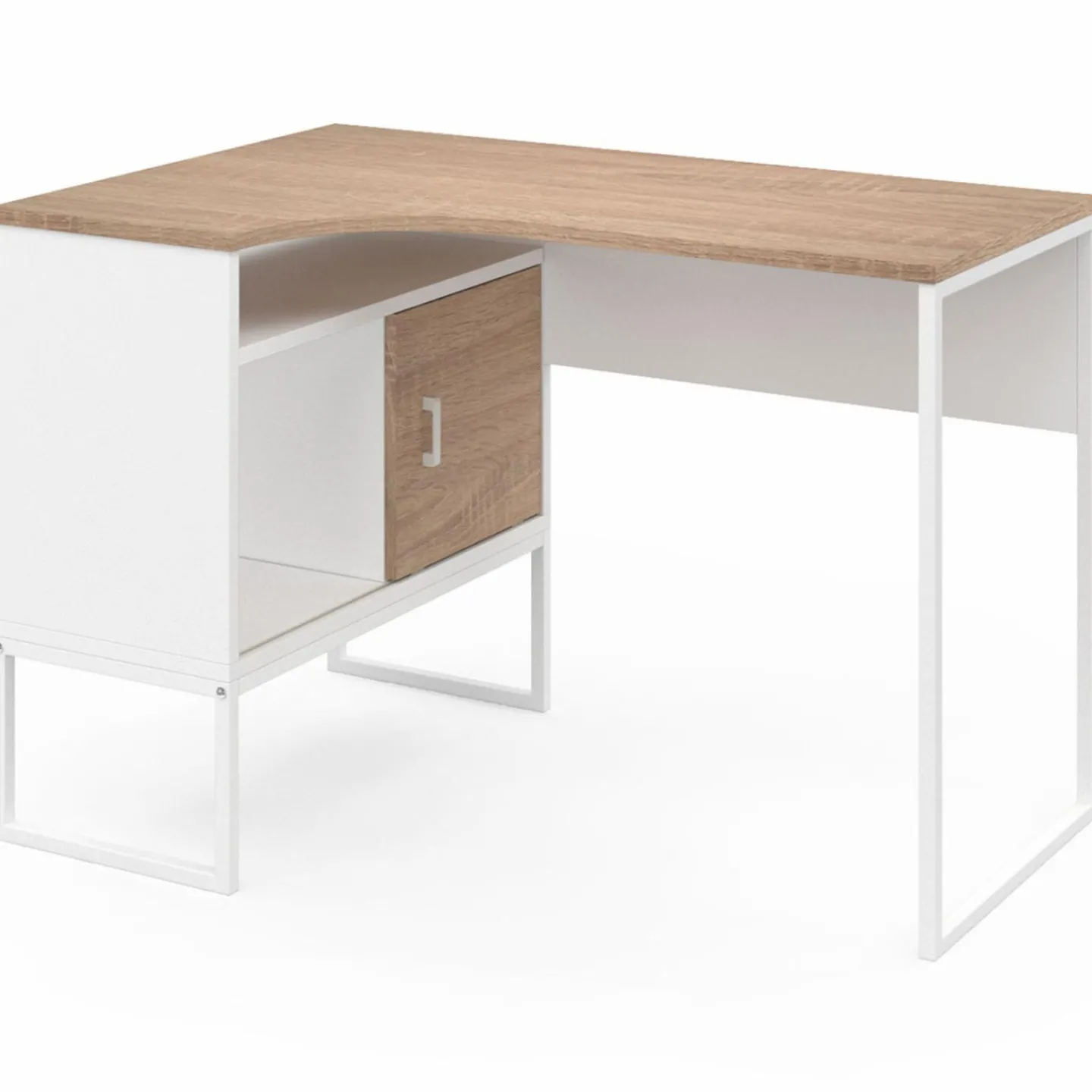 Bureau d’angle industriel métal blanc et bois façon hêtre*IDMarket New