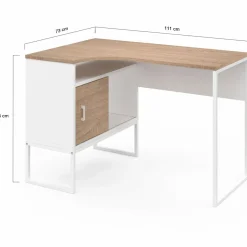 Bureau d’angle industriel métal blanc et bois façon hêtre*IDMarket New