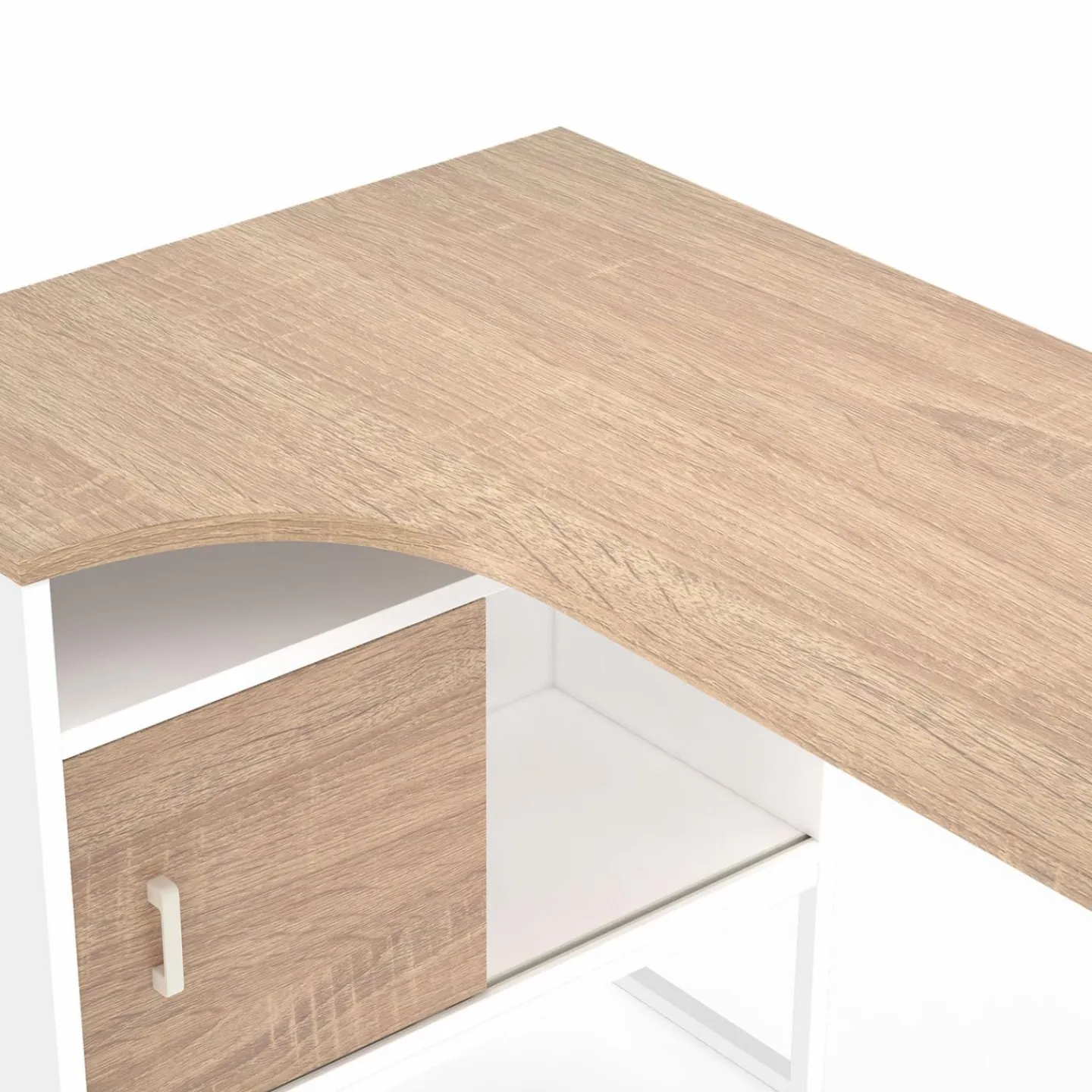 Bureau d’angle industriel métal blanc et bois façon hêtre*IDMarket New