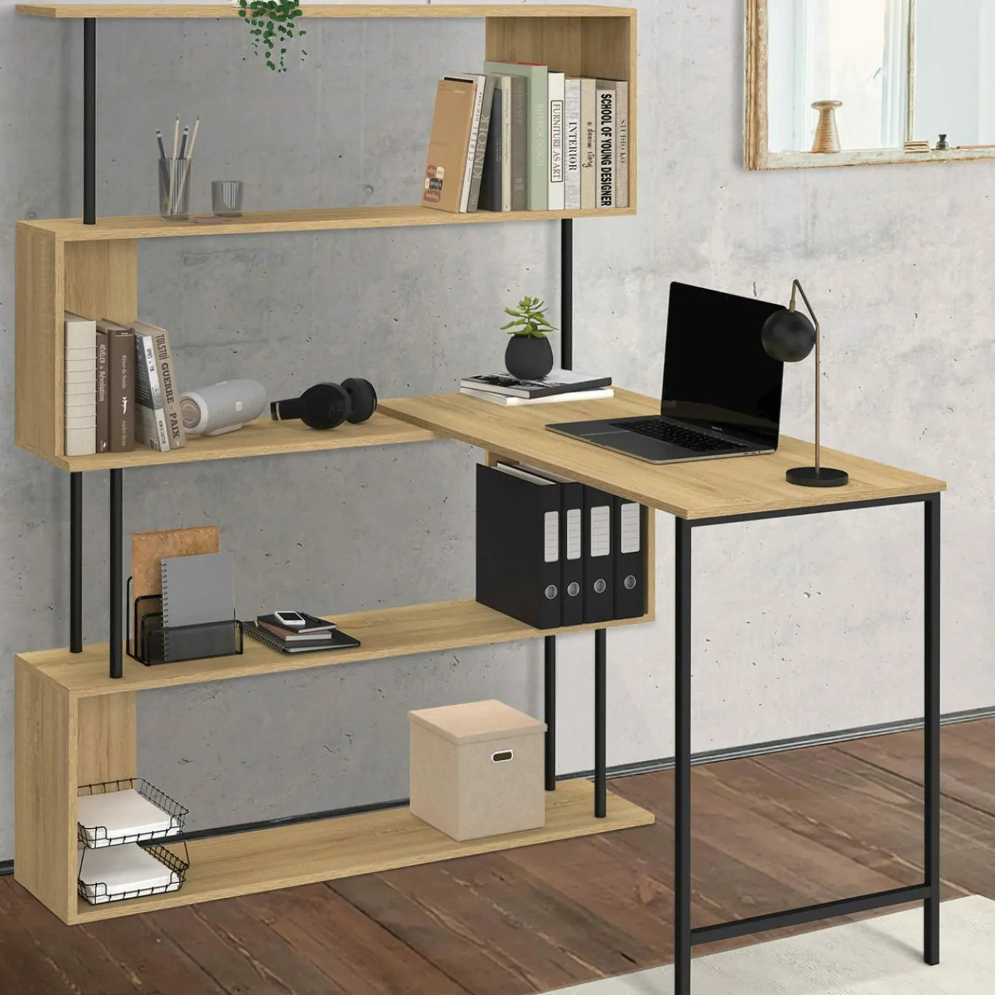 Bureau d'angle industriel rotatif 180° en forme de S*IDMarket Clearance
