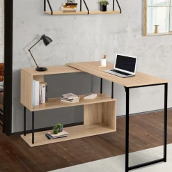 Bureau d’angle rotatif 180° industriel avec étagère forme S*IDMarket Online