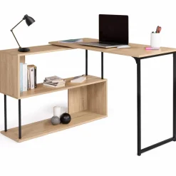 Bureau d’angle rotatif 180° industriel avec étagère forme S*IDMarket Online