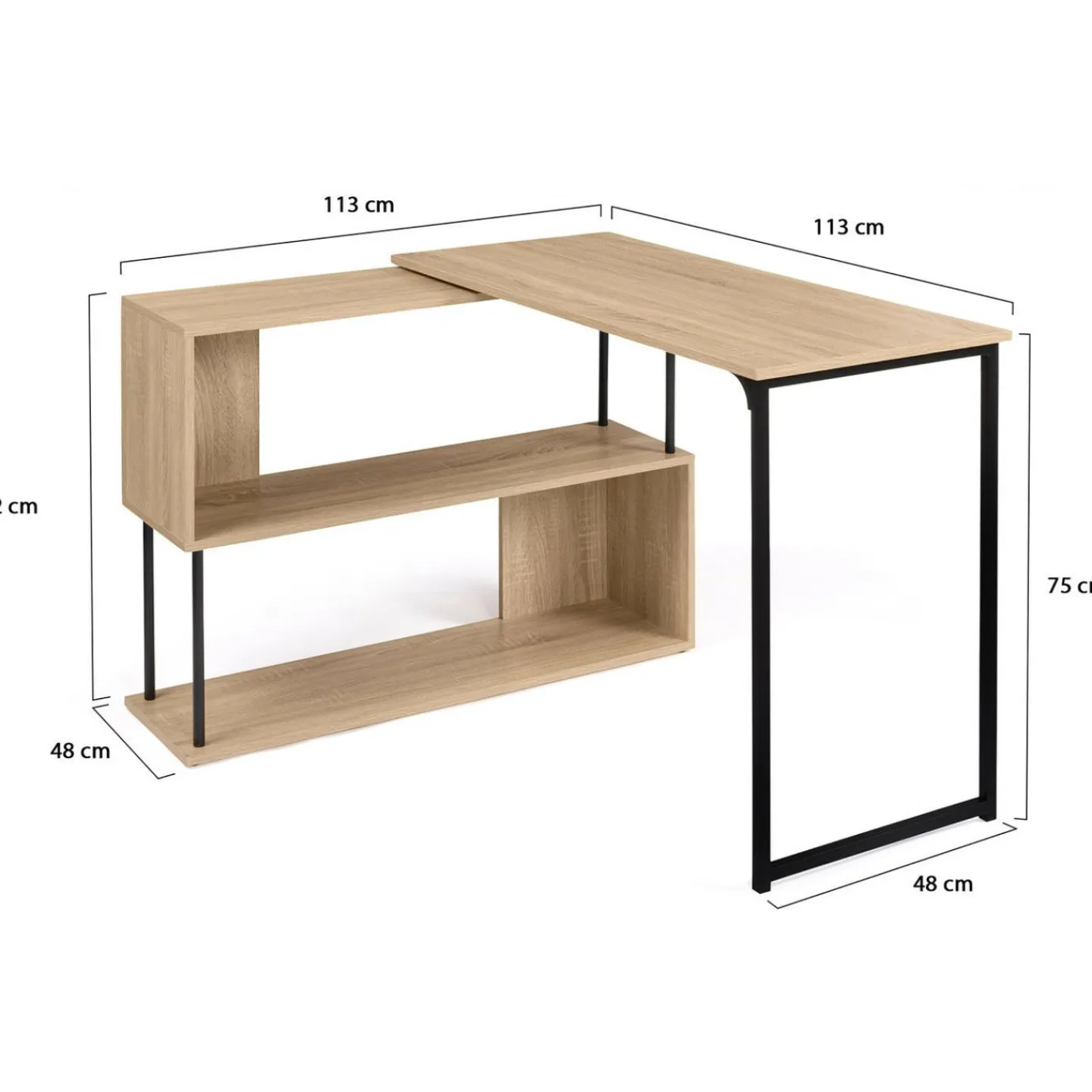 Bureau d’angle rotatif 180° industriel avec étagère forme S*IDMarket Online