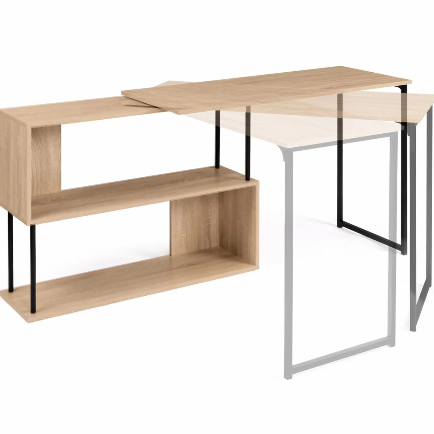 Bureau d’angle rotatif 180° industriel avec étagère forme S*IDMarket Online