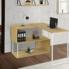 Bureau d'angle rotatif 180° métal blanc et bois*IDMarket Sale