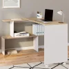 Bureau d'angle rotatif en bois hêtre et blanc*IDMarket