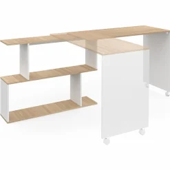 Bureau d'angle rotatif en bois hêtre et blanc*IDMarket