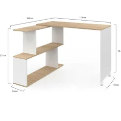 Bureau d'angle rotatif en bois hêtre et blanc*IDMarket