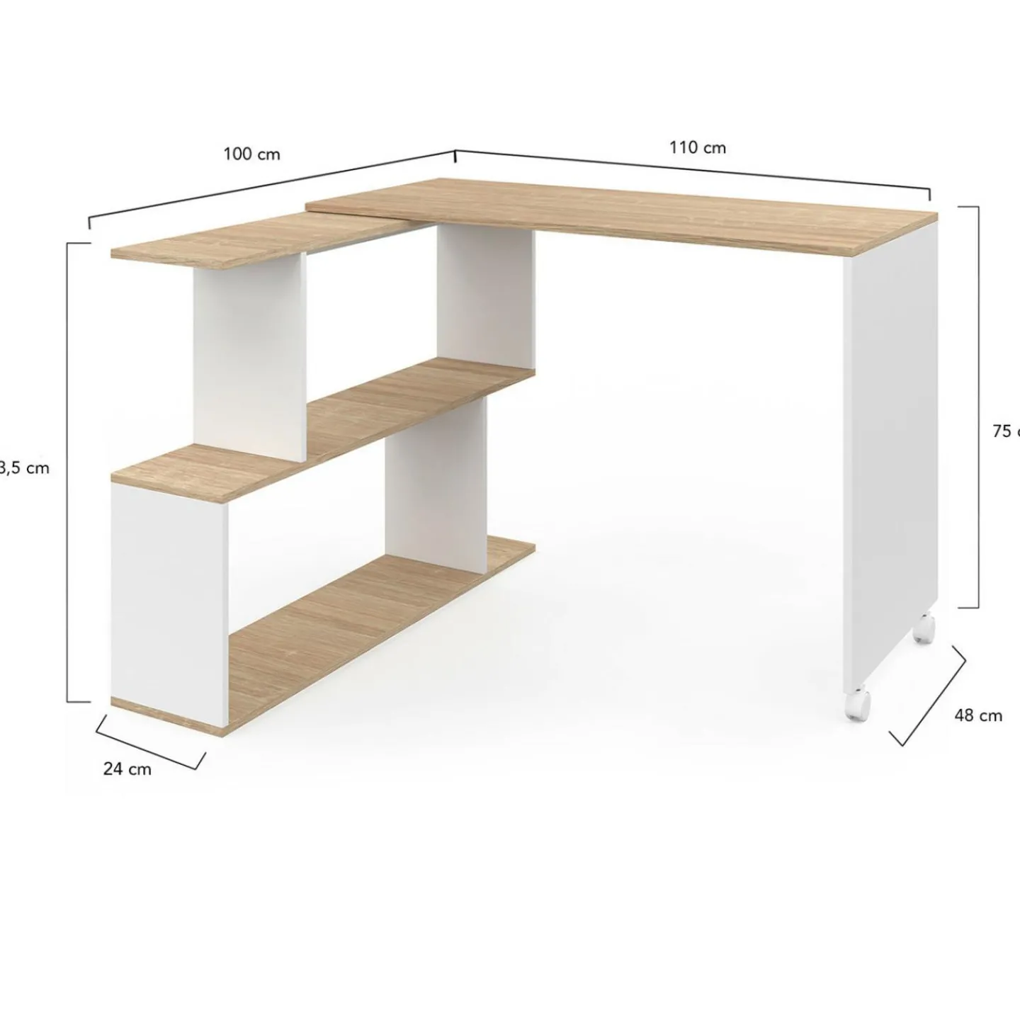 Bureau d'angle rotatif en bois hêtre et blanc*IDMarket