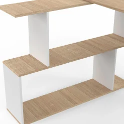 Bureau d'angle rotatif en bois hêtre et blanc*IDMarket